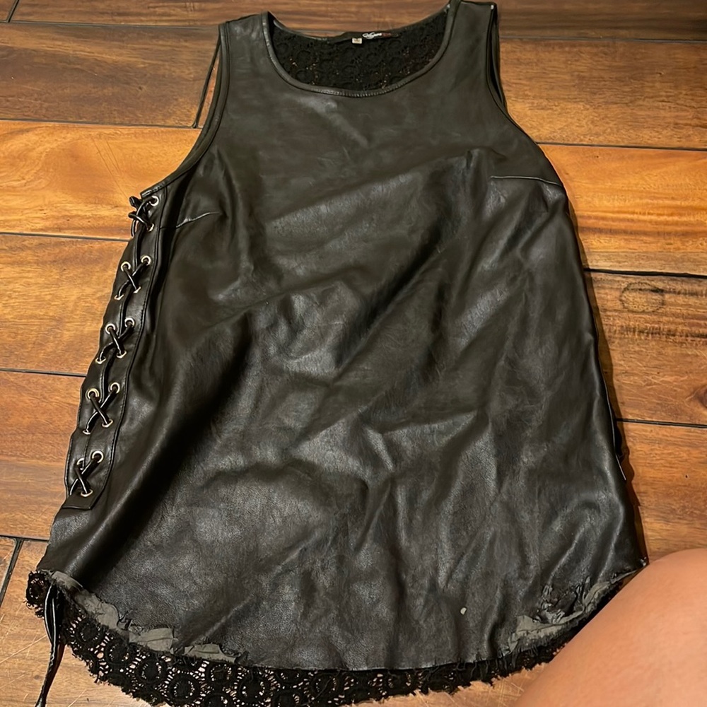 (3for$15)Small pleather top with lace back. Super cute